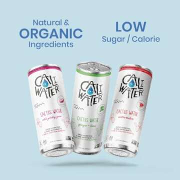 Caliwater - Organic Cactus Water - Variety Pack - Ginger Lime, Prickly Pear, Watermelon - Coconut Water Alternative - Plant Based Hydration - Skin Care, Electrolyte Drinks - Flavored Water - 12 Cans