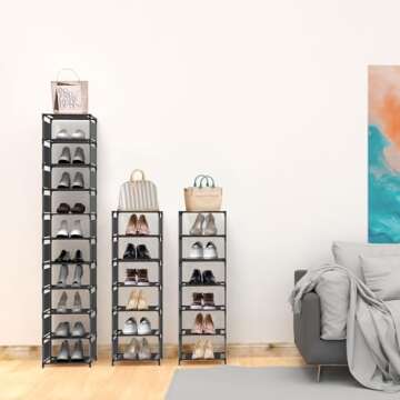 isightguard Vertical Narrow Tall Shoe Rack for Front Door Entrance,10 Tiers Sturdy Metal Shoe Rack Organizer for Closet Entryway, Storage Shelf, Space Saving Stackable Shoe Tower