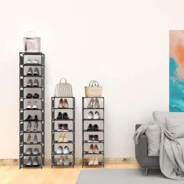 isightguard Vertical Narrow Tall Shoe Rack for Front Door Entrance,10 Tiers Sturdy Metal Shoe Rack Organizer for Closet Entryway, Storage Shelf, Space Saving Stackable Shoe Tower