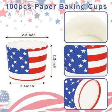 JarThenaAMCS 100Pcs Patriotic Baking Cups - American Flag Design for 4th of July