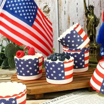 JarThenaAMCS 100Pcs Patriotic Paper Baking Cups for Independence Day