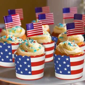 JarThenaAMCS 100Pcs Patriotic Paper Baking Cups for Independence Day