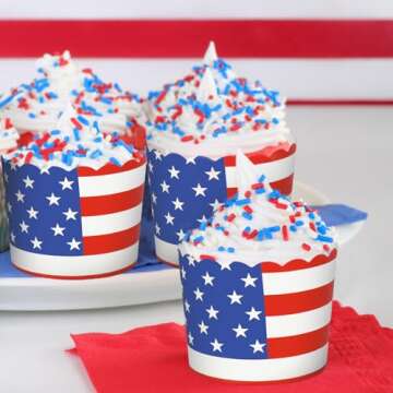 JarThenaAMCS 100Pcs Patriotic Paper Baking Cups for Independence Day
