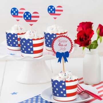 JarThenaAMCS 100Pcs Patriotic Paper Baking Cups for Independence Day
