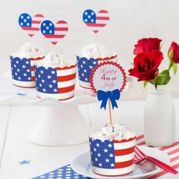 JarThenaAMCS 100Pcs Patriotic Paper Baking Cups for Independence Day