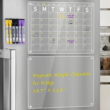 Oleksand Acrylic Magnetic Dry Erase Calendar Board for Fridge, 16”x12 Clear 2 Set Acrylic Calendar...