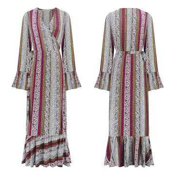 R.Vivimos Womens Summer Long Sleeve Cardigan Sexy Maxi Dresses (Small, Magenta/NavyBlue)