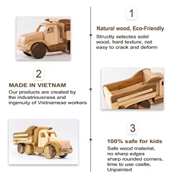 VINNY Wooden Truck Toys Car for Toddlers, Unpainted, Safe to Play, Handmade in Vietnam (Truck)