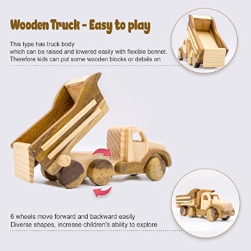 VINNY Wooden Truck Toys Car for Toddlers, Unpainted, Safe to Play, Handmade in Vietnam (Truck)