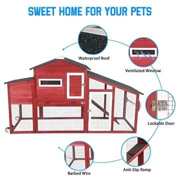 PetsCosset Chicken Coop Wooden Backyard Hen House - Indoor Outdoor for 2-3 Chickens, 2 Story Poultry...