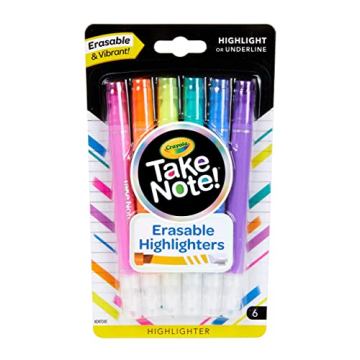 Crayola Erasable Highlighters 6 Colors No Bleed