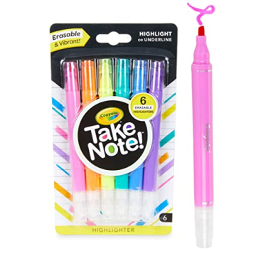 Crayola Erasable Highlighters 6 Colors No Bleed