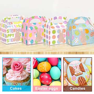 Whaline 12pcs Easter Treat Boxes Happy Easter Gift Box Bunny Eggs Easter Basket Containers Hollowing Rabbit Shape Candy Goody Cookie Holder With Handle for School Classroom Party Favor decor
