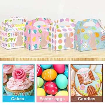 Whaline 12pcs Easter Treat Boxes Happy Easter Gift Box Bunny Eggs Easter Basket Containers Hollowing Rabbit Shape Candy Goody Cookie Holder With Handle for School Classroom Party Favor decor