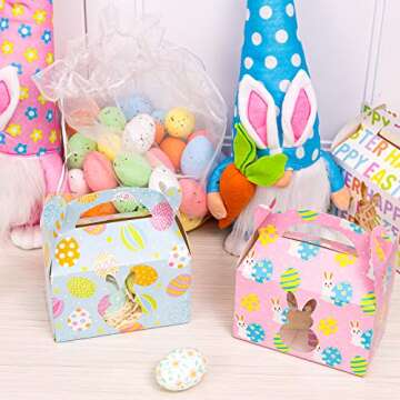 Whaline 12pcs Easter Treat Boxes Happy Easter Gift Box Bunny Eggs Easter Basket Containers Hollowing Rabbit Shape Candy Goody Cookie Holder With Handle for School Classroom Party Favor decor