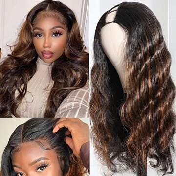 Julia Hair 10A Highlight U Part Wigs Body Wave Human Hair Ombre Wigs for Women, 180% Density Brazili...