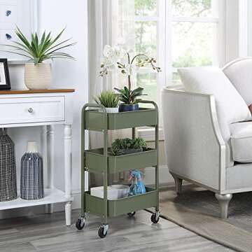 SunnyPoint 3-Tier Delicate Compact Rolling Metal Storage Organizer - Mobile Utility Cart Kitchen/Und...