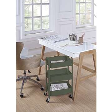 SunnyPoint 3-Tier Delicate Compact Rolling Metal Storage Organizer - Mobile Utility Cart Kitchen/Under Desk Cart with Caster Wheels (Army, Compact (15.5" X 26.8" X 10.27"))