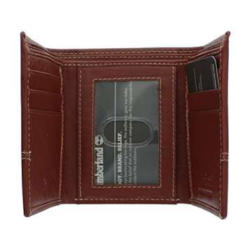 Timberland Men's Leather RFID Blocking Trifold Wallet, Cognac, One Size
