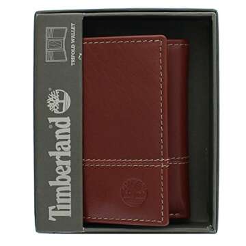 Timberland Men's Leather RFID Blocking Trifold Wallet, Cognac, One Size