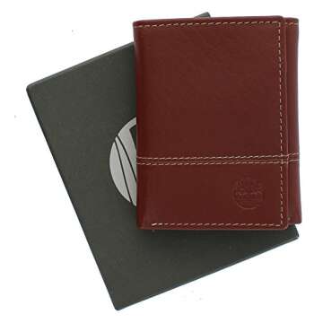 Timberland Men's Leather RFID Blocking Trifold Wallet, Cognac, One Size