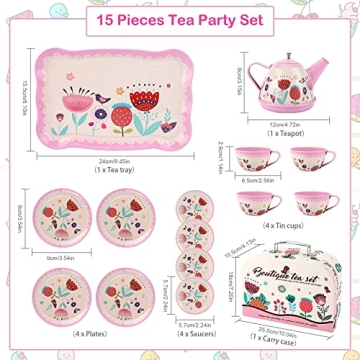 Globalstore 15 Pcs Tin Tea Set for Creative Kids Play