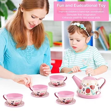 Globalstore 15 Pcs Tin Tea Set for Creative Kids Play