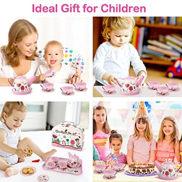 Globalstore 15 Pcs Tin Tea Set for Creative Kids Play