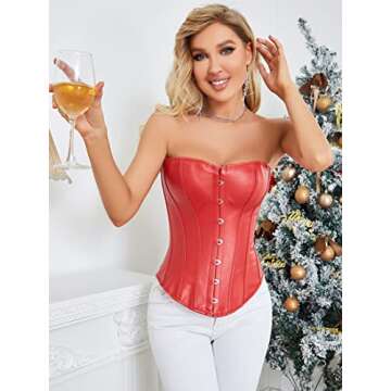 Alivila.Y Fashion Womens Sexy Steampunk Gothic Faux Leather Boned Corset 2340A-Red-XL