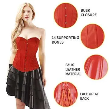 Alivila.Y Fashion Womens Sexy Steampunk Gothic Faux Leather Boned Corset 2340A-Red-XL