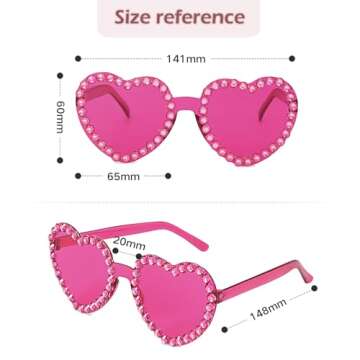 Hot Pink Heart Sunglasses for Women Transparent Rimless Sunglasses Rhinestone Heart Shaped Sunglasse...