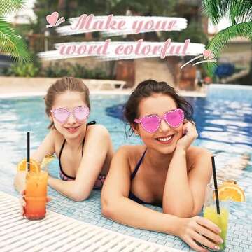 Hot Pink Heart Sunglasses for Women Transparent Rimless Sunglasses Rhinestone Heart Shaped Sunglasses Heart Glasses for Party Favors