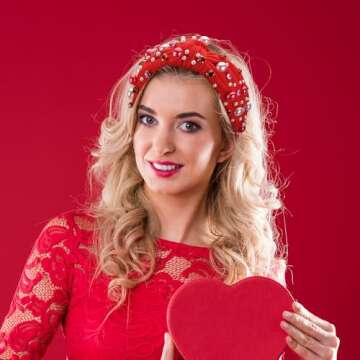 winthrop 2 Pack Valentine's Day Headband for Women Pearl Rhinestone Crystal Jeweled Embellished Ladi...