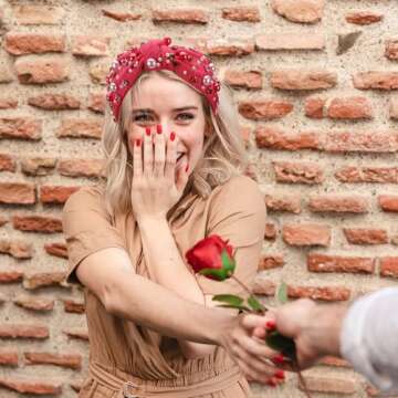 winthrop 2 Pack Valentine's Day Headband for Women Pearl Rhinestone Crystal Jeweled Embellished Ladies Wide Top Knot Pink Red Makeup Hair Hoop Accessory Holiday Party Costume Decor Gifts