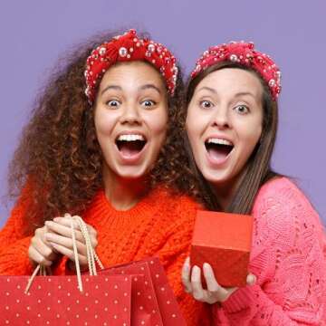 winthrop 2 Pack Valentine's Day Headband for Women Pearl Rhinestone Crystal Jeweled Embellished Ladies Wide Top Knot Pink Red Makeup Hair Hoop Accessory Holiday Party Costume Decor Gifts