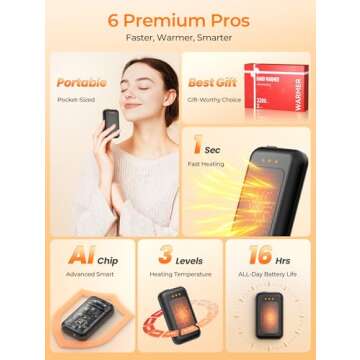 Jerritte Electric Hand Warmers Rechargeable 2 Pack, Rechargeable Hand Warmer, 16 Hrs Portable Hand W...