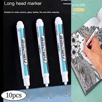 Deevoka 10 Pieces 20mm Tips Deep Drill Hole Marker Pen White Carpenter Waterproof Multi Purpose Deep Reach Markers Woodworking Pens Long Nib Marker