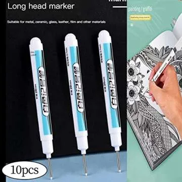 Deevoka 10 Pieces 20mm Tips Deep Drill Hole Marker Pen White Carpenter Waterproof Multi Purpose Deep Reach Markers Woodworking Pens Long Nib Marker