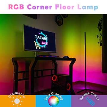 TACAHE Corner Floor Lamp - RGB Color Changing Mood Light, Dimmable LED Modern Floor Lamp with Remote...