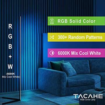 TACAHE Corner Floor Lamp - RGB Color Changing Mood Light, Dimmable LED Modern Floor Lamp with Remote, 56" Metal Standing Lamp for Living Room, Bedroom 20W - Black