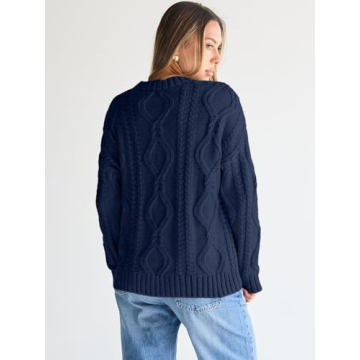 Trendy Queen Oversized Sweaters Womens Plus Size 2024 Fall Fashion Outfits Cable Knit Crewneck Pullover Cute Chunky Long Tunic Top Winter Old Money Clothes with Leggings Navy Blue