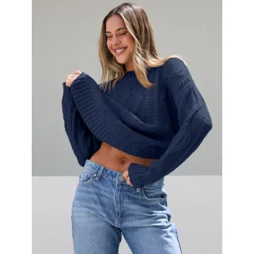 Trendy Queen Oversized Sweaters Womens Plus Size 2024 Fall Fashion Outfits Cable Knit Crewneck Pullover Cute Chunky Long Tunic Top Winter Old Money Clothes with Leggings Navy Blue