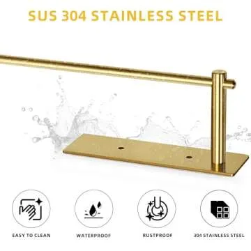 Alise Gold Paper Towel Holder,Paper Towels Rolls for Kitchen,SUS304 Stainless Steel Paper Towel Rack Dispenser Kitchen Accessories,Wall Mount with Self-Adhesive or Screw,GWLD330-G