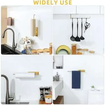Alise Gold Paper Towel Holder,Paper Towels Rolls for Kitchen,SUS304 Stainless Steel Paper Towel Rack Dispenser Kitchen Accessories,Wall Mount with Self-Adhesive or Screw,GWLD330-G