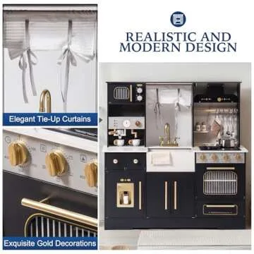 ROBOTIME Wooden Play Kitchen for Toddlers and Kids, Toy Kitchen Set with Ice Maker and Coffee Machine, Realistic Toddler Kitchen Set, Gift for Girls Boys Ages 3+