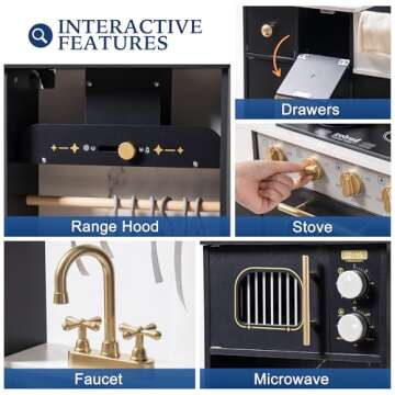 ROBOTIME Wooden Play Kitchen for Toddlers and Kids, Toy Kitchen Set with Ice Maker and Coffee Machine, Realistic Toddler Kitchen Set, Gift for Girls Boys Ages 3+