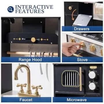 ROBOTIME Wooden Play Kitchen for Toddlers and Kids, Toy Kitchen Set with Ice Maker and Coffee Machine, Realistic Toddler Kitchen Set, Gift for Girls Boys Ages 3+