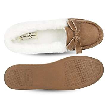 Jessica Simpson Womens Microsuede Moccasin Slippers, Cinnamon