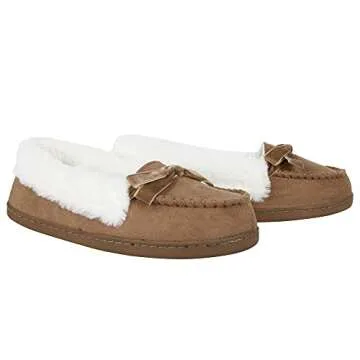 Jessica Simpson Womens Microsuede Moccasin Slippers, Cinnamon