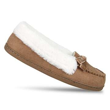 Jessica Simpson Womens Microsuede Moccasin Slippers, Cinnamon